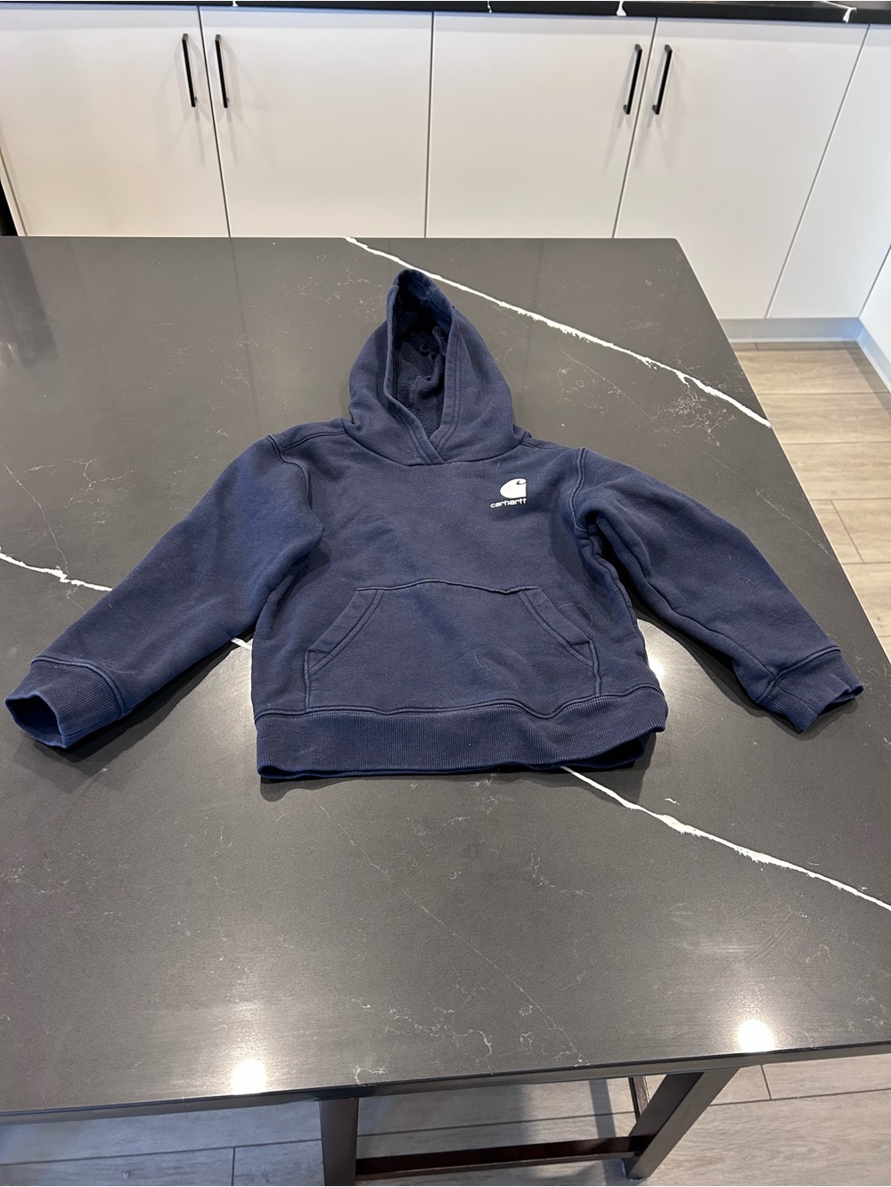 Carhartt Boys Navy Blue Hoodie Sweatshirt Long Sleeve Logo Kangaroo Pocket
